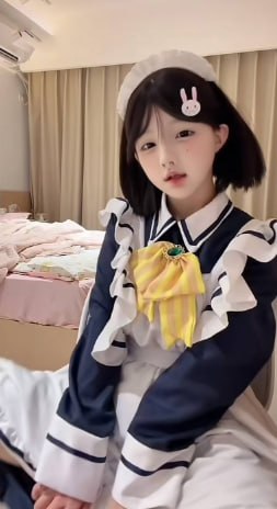 白璃怕疼黑白女仆装的黄色蝴蝶结与兔形发夹